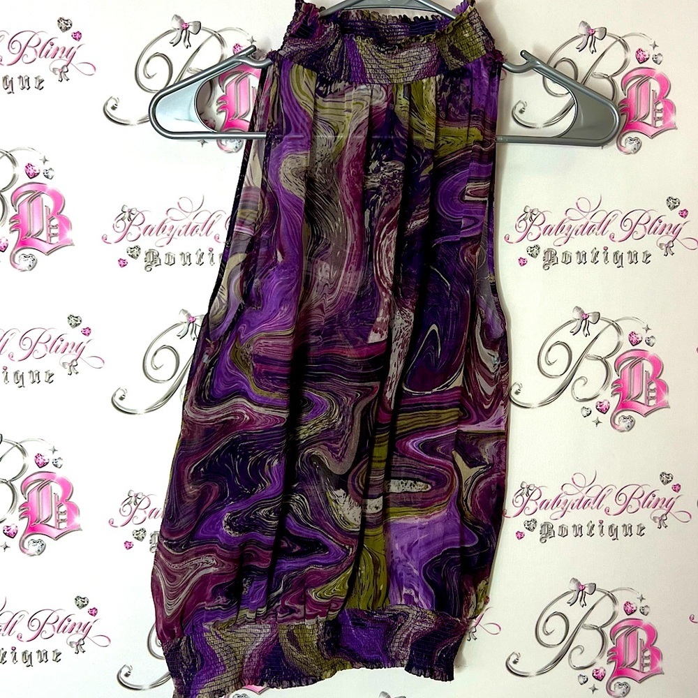 Marciano guess halter tank top purple Green Swirl Sleeveless Top high Neck